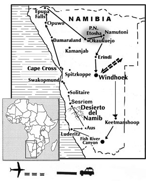 mapa de Namibia Self Drive