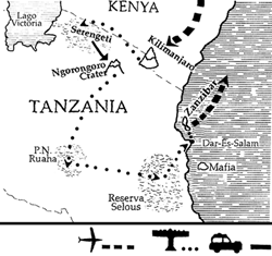 mapa de Tanzania North & South Flying Safari