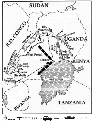 mapa de Uganda Flying Safari
