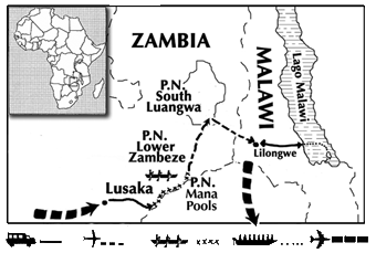 mapa de Zambia & Malawi Flying Safari