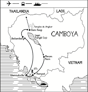 mapa de Camboya Aventura a medida