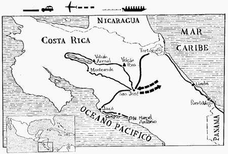 mapa de Costa Rica bajo el volcán