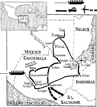 mapa de Guatemala y Honduras