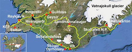 mapa de Islandia, la Ruta del Sur