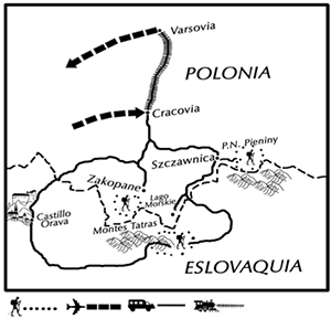 mapa de Polonia y Eslovaquia
