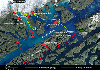 mapa de Kayak y trekking en Groenlandia