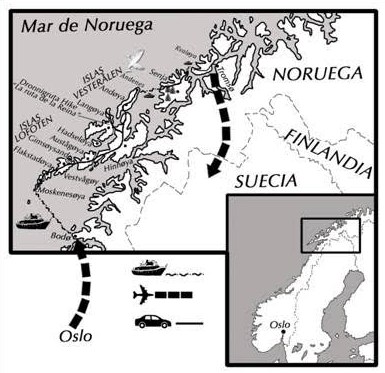 mapa de Lofoten, Vesteralen, Senja y Tromso