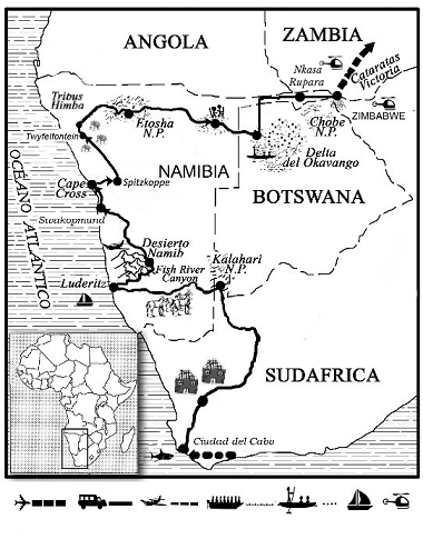 mapa de La Gran Ruta del Okavango