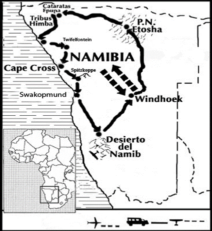 mapa de Explora Namibia Confort