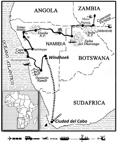 mapa de Ruta del Okavango Clásico